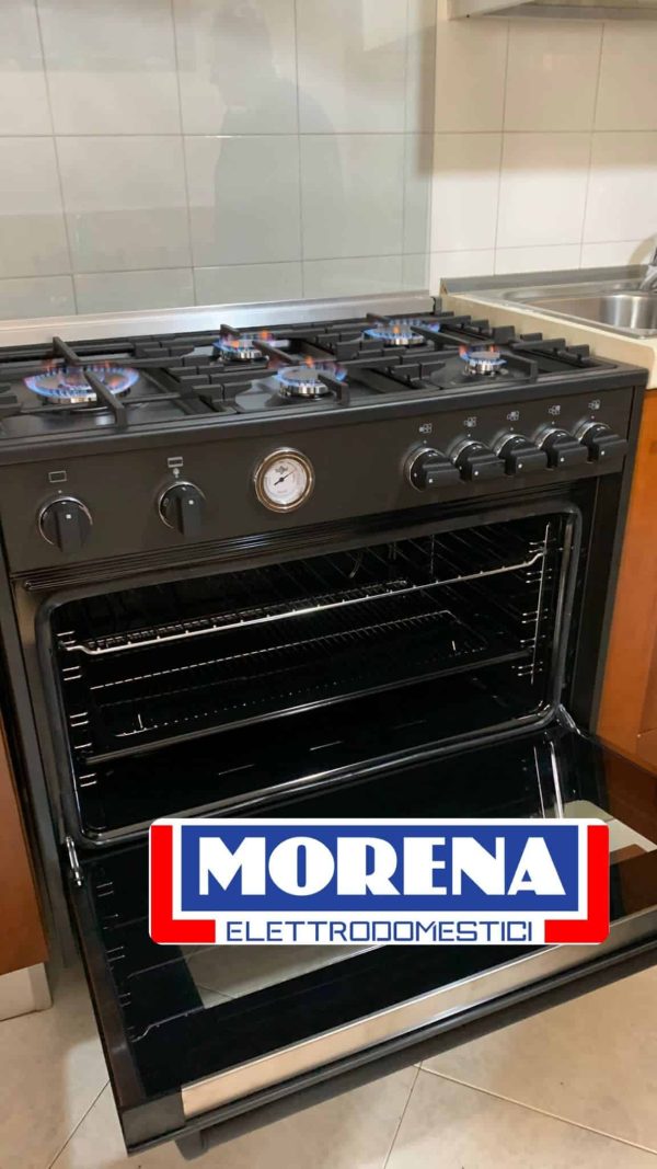 AMN965ETN La Germania Cucina 5 Fuochi Forno Elettrico Multifunzione Total Black 90x60 cm