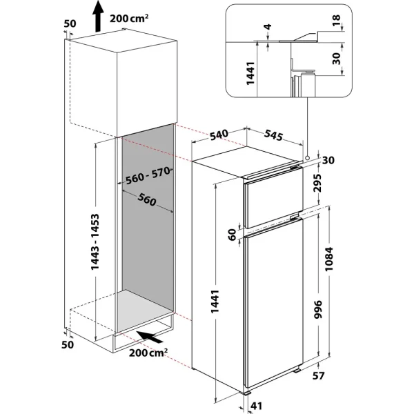 ART 3802 WHIRLPOOL Frigo Incasso 144cm
