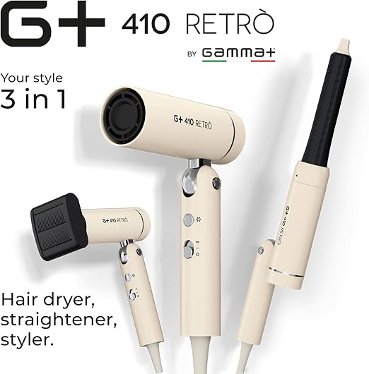 Gamma+ Styler 3 in 1 G+ 410 RETRÒ Asciugacapelli, Piastra e Arricciacapelli in un Solo Strumento